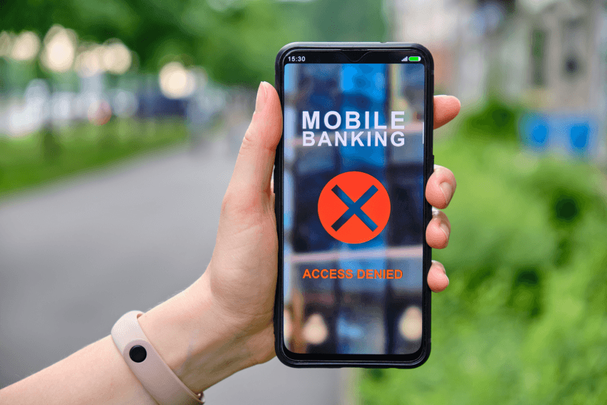 Mobile banking interface with access denied